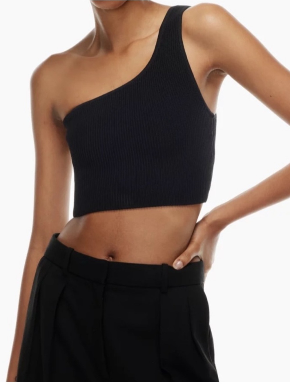Babaton Black One-Shoulder Ribbed Crop Top